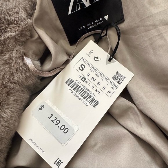 NWT Zara faux fur soft mink oversized gray trench coat jacket size small NEW - Picture 8 of 9